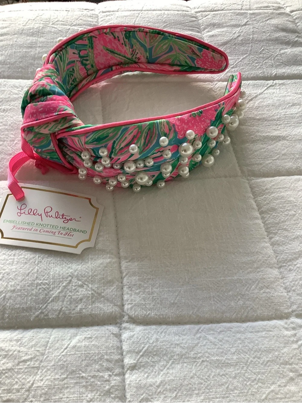 Lilly Pulitzer Pink, Green & Blue Floral Pearl Knot Headband